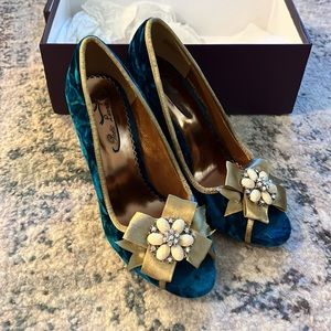Velvet jeweled heels